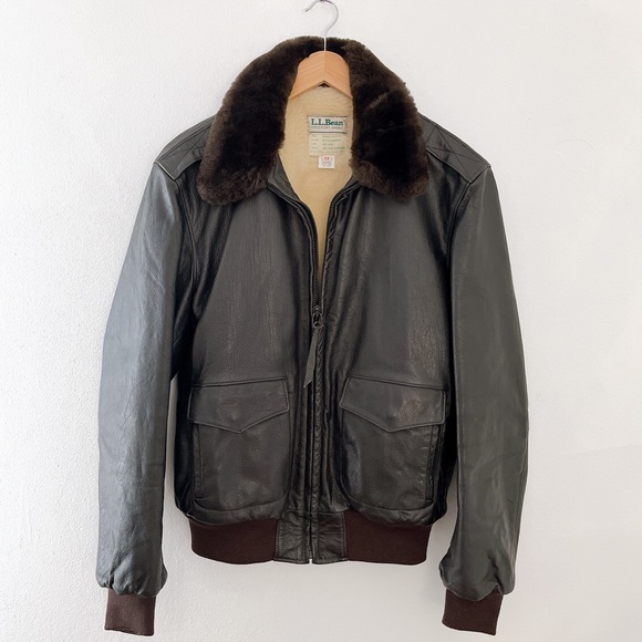 L.L. Bean Other - Vintage LL Bean Jacket Bomber Goat Leather Shearling Coat Top Gun Pilot Large
